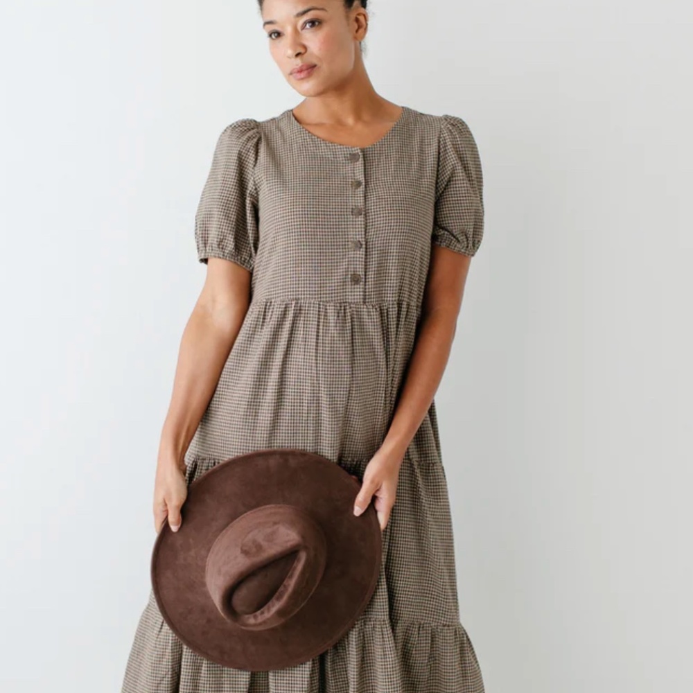 Orange Creek Los Angeles Prudence Button Up Tiered Gingham Midi Dress